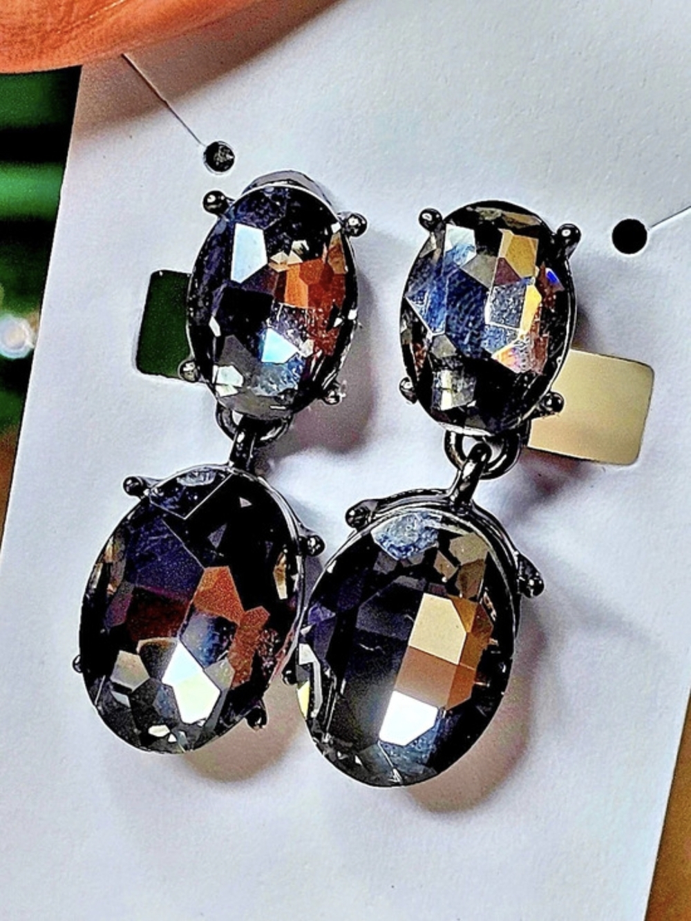 Vintage Monet Black Crystal  Drop Earrings.